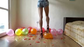 Balloons popping with my high heel sandals