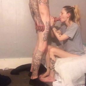 She gets her mouth fucked then flipped around and get fucked from the back from a nice angle