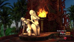 Amazons. A sexy blonde has anal sex with 3d hot dickgirl on the island