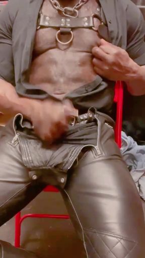Leather Jeans Wank and Open Shirt Gay Porn Edging Session