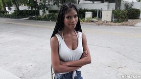 Ebony with big boobs Nia Nacci screwed by a long white boner