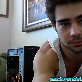 Naughty jock Zack Randall sucks himself and masturbates solo