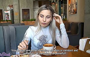 Letty black, remote controlled dildo in crowded cafe, letty black