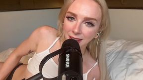 Skinny blonde babe Remi Reagan plays with big white dildo