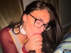 Nerdy stepsis gives blowjob after intense anal therapy