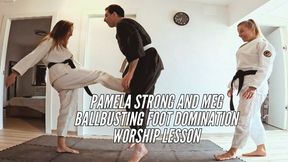 Pamela Strong and Meg ballbusting and foot domination and worship lesson