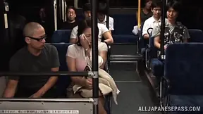 Busty Japanese Girl Gets Fucked By Two Guys On Busy Public Bus Ride