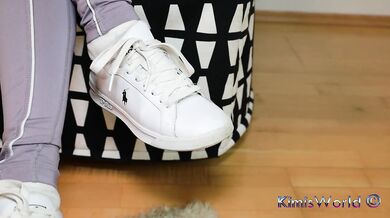 Lavender Leggings, Worn White Socks & Sneakers – Foot Tease & Shoeplay