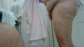 Shooting my mature BBW wife drying her body after shower