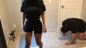 Soccer girl kicks balls in shoes