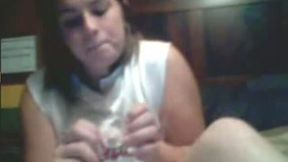 Dildo is inserted deep enough in meaty wet cunt of lusty brunette