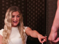Nasty blonde watching guy jerking off