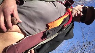 Hiking in the canyon exposing soft penis