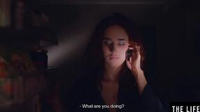 ”Horny ginger Emily J is fingering her holes on the couch”