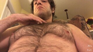 Amateur hairy man solo nipple play