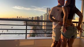 Sensual sunset cowgirl rides with perfect tits and bush