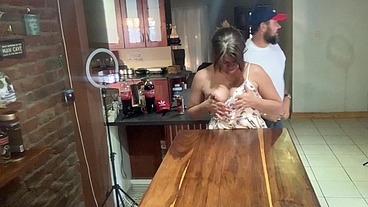 Perfect tits bar lady pussy eating fucked on the bar