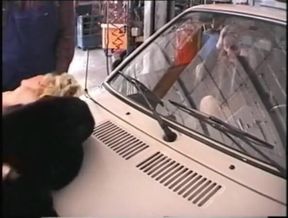 Blonde slut fucked hard while scared stepsister watches in the car part 1