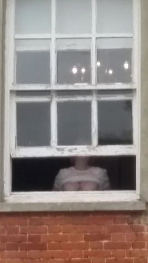 Tits in Hotel Window Very Public Julie Cunningham Flashing Huge Natural 38F Tits