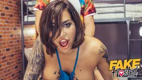 Fake Hostel Busty sexy brunette backpacker falls in lust