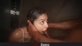 Filthy kings cover babe with tattoos as Alexa gets pounded hard in wet shower