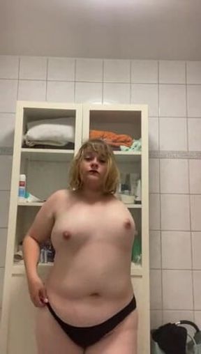 Slowly stripping Amputee Girl