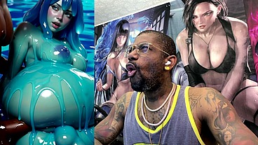 Ebony Transgender Anal Fucks A Big Breast Trans Slime Girl, AI generated
