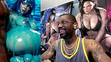 Ebony Transgender Anal Fucks A Big Breast Trans Slime Girl, AI generated