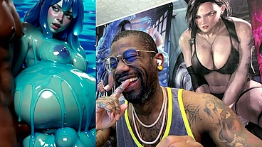 Ebony Transgender Anal Fucks A Big Breast Trans Slime Girl, AI generated
