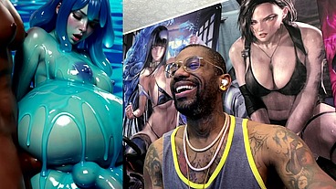 Ebony Transgender Anal Fucks A Big Breast Trans Slime Girl, AI generated