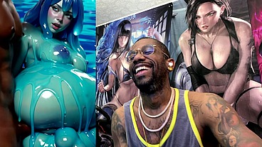 Ebony Transgender Anal Fucks A Big Breast Trans Slime Girl, AI generated