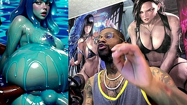 Ebony Transgender Anal Fucks A Big Breast Trans Slime Girl, AI generated