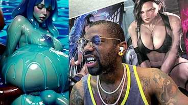 Ebony Transgender Anal Fucks A Big Breast Trans Slime Girl, AI generated