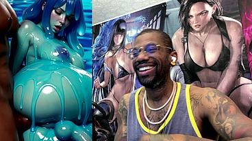 Ebony Transgender Anal Fucks A Big Breast Trans Slime Girl, AI generated