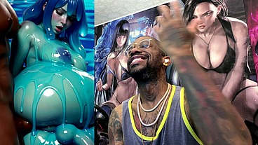 Ebony Transgender Anal Fucks A Big Breast Trans Slime Girl, AI generated