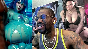 Ebony Transgender Anal Fucks A Big Breast Trans Slime Girl, AI generated