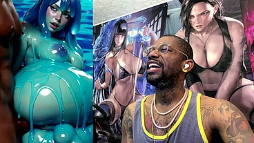 Ebony Transgender Anal Fucks A Big Breast Trans Slime Girl, AI generated