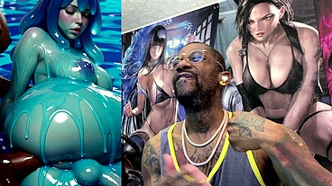 Ebony Transgender Anal Fucks A Big Breast Trans Slime Girl, AI generated