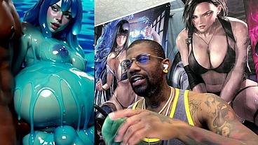 Ebony Transgender Anal Fucks A Big Breast Trans Slime Girl, AI generated