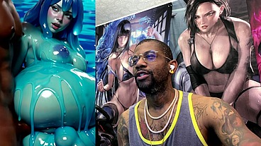 Ebony Transgender Anal Fucks A Big Breast Trans Slime Girl, AI generated