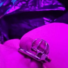 Sissy in small chastity gets fucked with a BBC