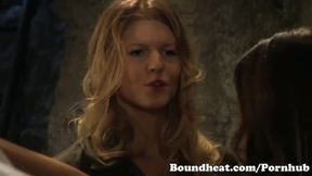Euro babes tied up and whipped in lesbian BDSM scene