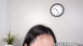 ”Petite & titty Asian Luna Mills jumps like crazy on her stepbros fat shaft”