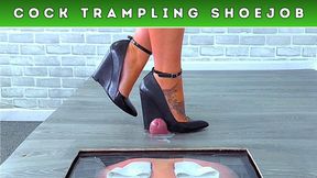 3 x Shoejobs, 2 x Drains and 1 x Ruined Orgasm Under My Office Wedges (233) - Slave Cam - Cock & Balls Post Cum Trampling CBT