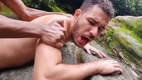 Gifted Black Man Fucks Amateur Partner at Waterfall in Interracial Gay Fetish Scene
