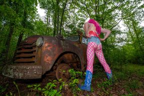 Jon Scarecrow giant fake tits crossdresser BTS photoshoot
