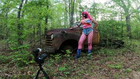 Jon Scarecrow giant fake tits crossdresser BTS photoshoot