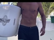 Surf’s up! Hot Dad Sexy Tall TJ shoots a huge load after surfing