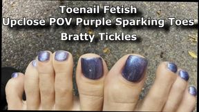 Toenail Fetish Upclose POV Purple Sparkling Toes - Bratty Tickles