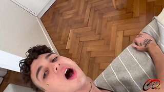 Latin boy fucked in the elevator and got a creampie on his cock